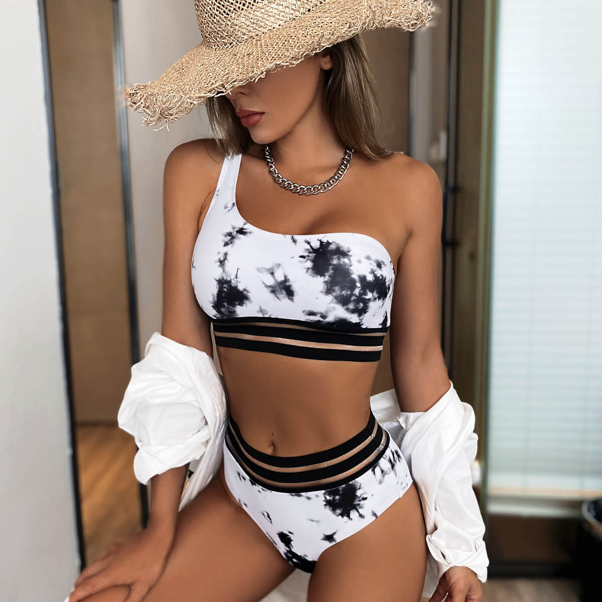 one shoulder bikini set women swimwear