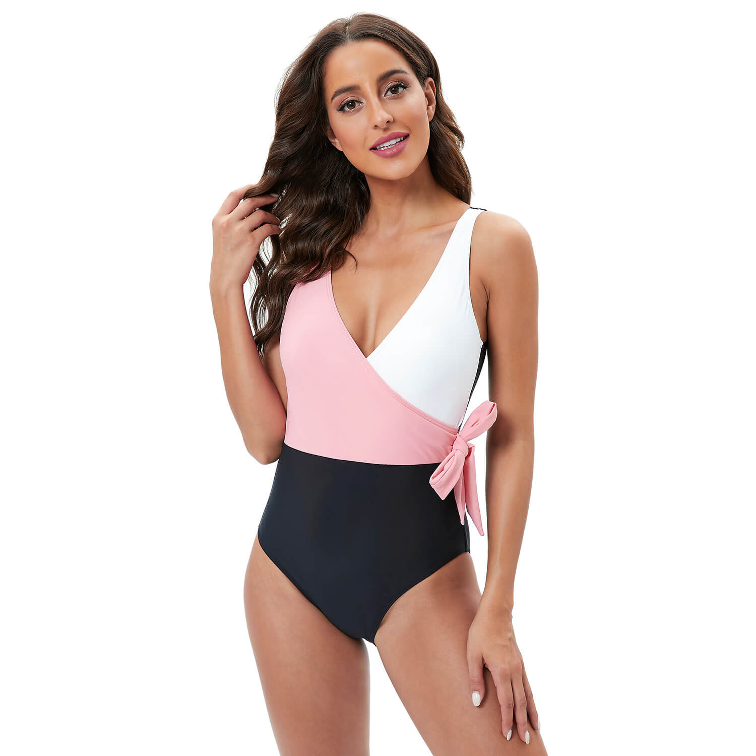color block one piece swimsuit women swimwear
