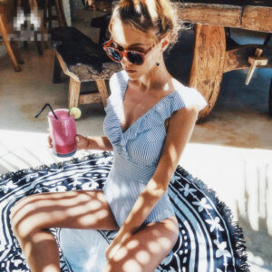 seersucker one piece swimsuit women swimwear