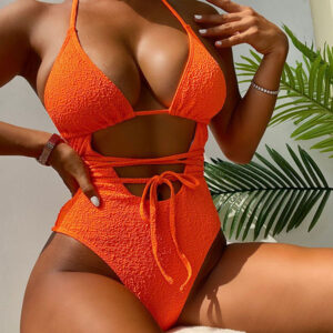 orange one piece swimsuit women swimwear