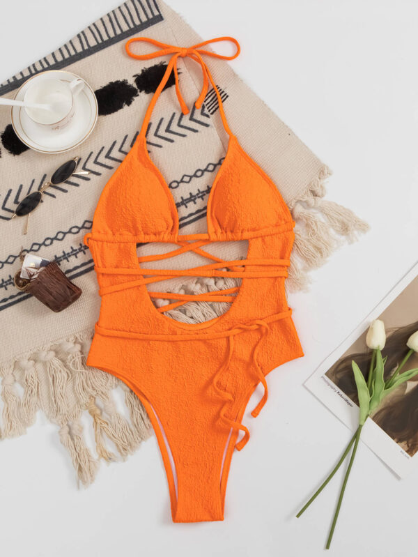 orange one piece swimsuit women swimwear