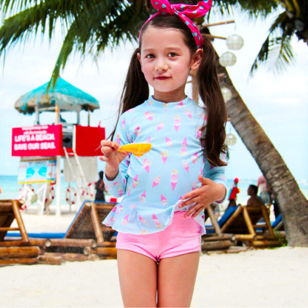 girls longsleeve rash guard two pieces swimsuit