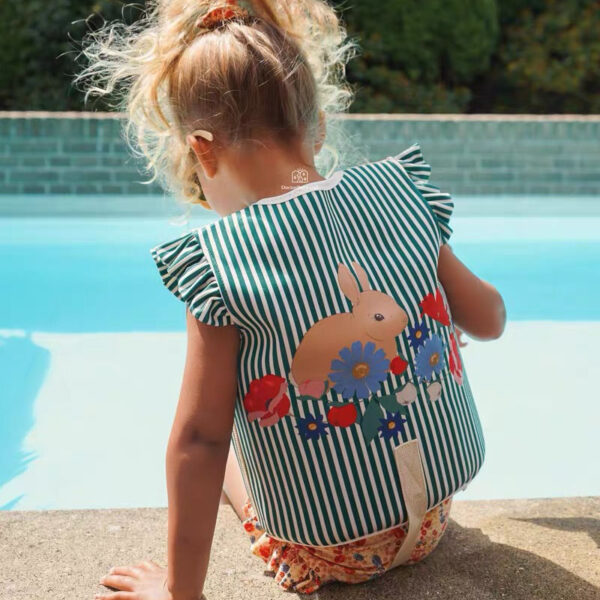 striped heart printed swim vest blue floatsuit