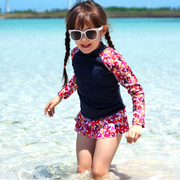 girls longsleeve rash guard two pieces swimsuit