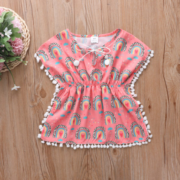 girls beach blouse cover up tassel tunic dress