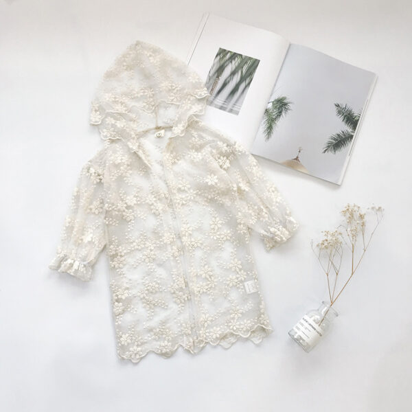 boho floral lace kimono open front sheer cover up long sleeve with hat