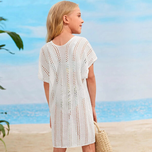 girls crochet cover up cut out v neck short sleeve swimsuit