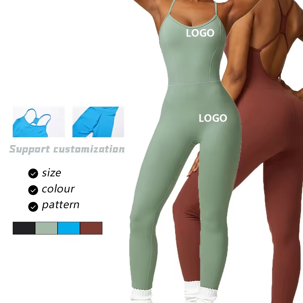 2024 sportswear gym fitness jumpsuit open back one piece set bodysuit yoga workout jumpsuit