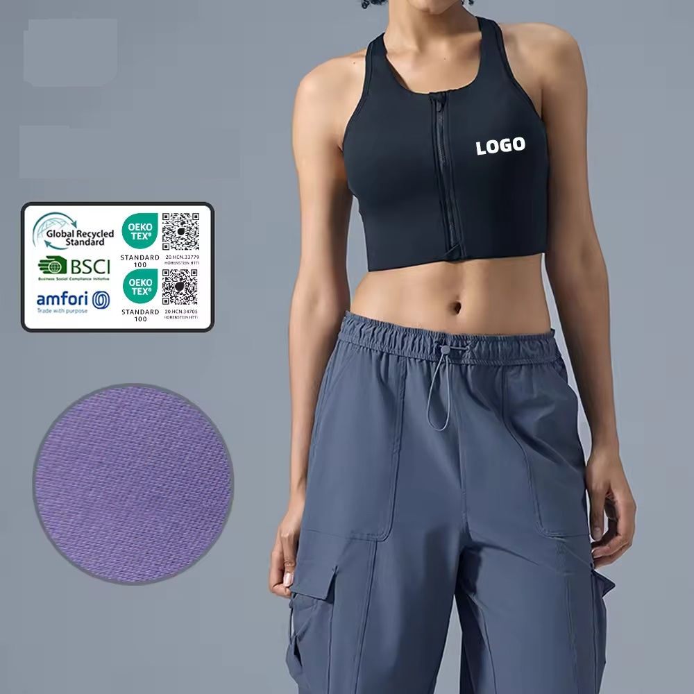 front anti slip zipper sports bras workout high impact yoga backless top