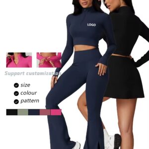 custom plain women yoga sports jacket fitness lightweight nylon spandex compression breathable zipper long sleeve shirt