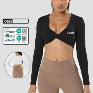 custom plain women yoga sports jacket fitness lightweight nylon spandex compression breathable zipper long sleeve shirt