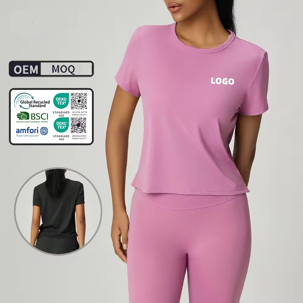 polyester fabric customized sexy crop top white short sleeve women sports t shirt plus size