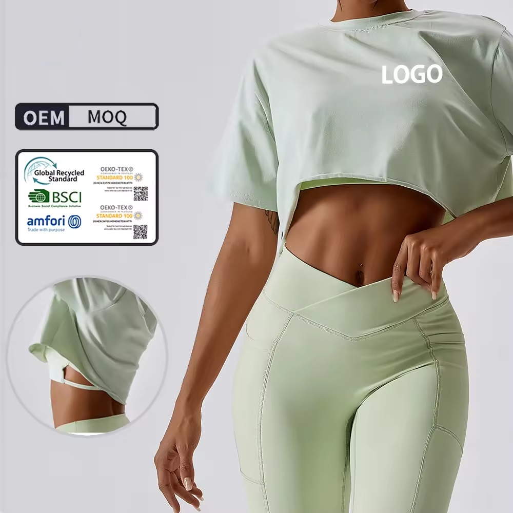 custom logo casual sportswear women short sleeve crop top shorts set