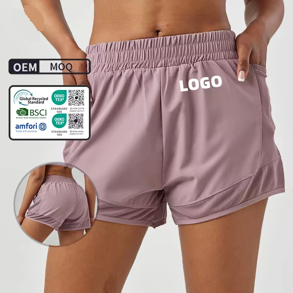 custom hot selling breathable quick dry everyday shorts pockets 2 in 1 jogging gym shorts for women