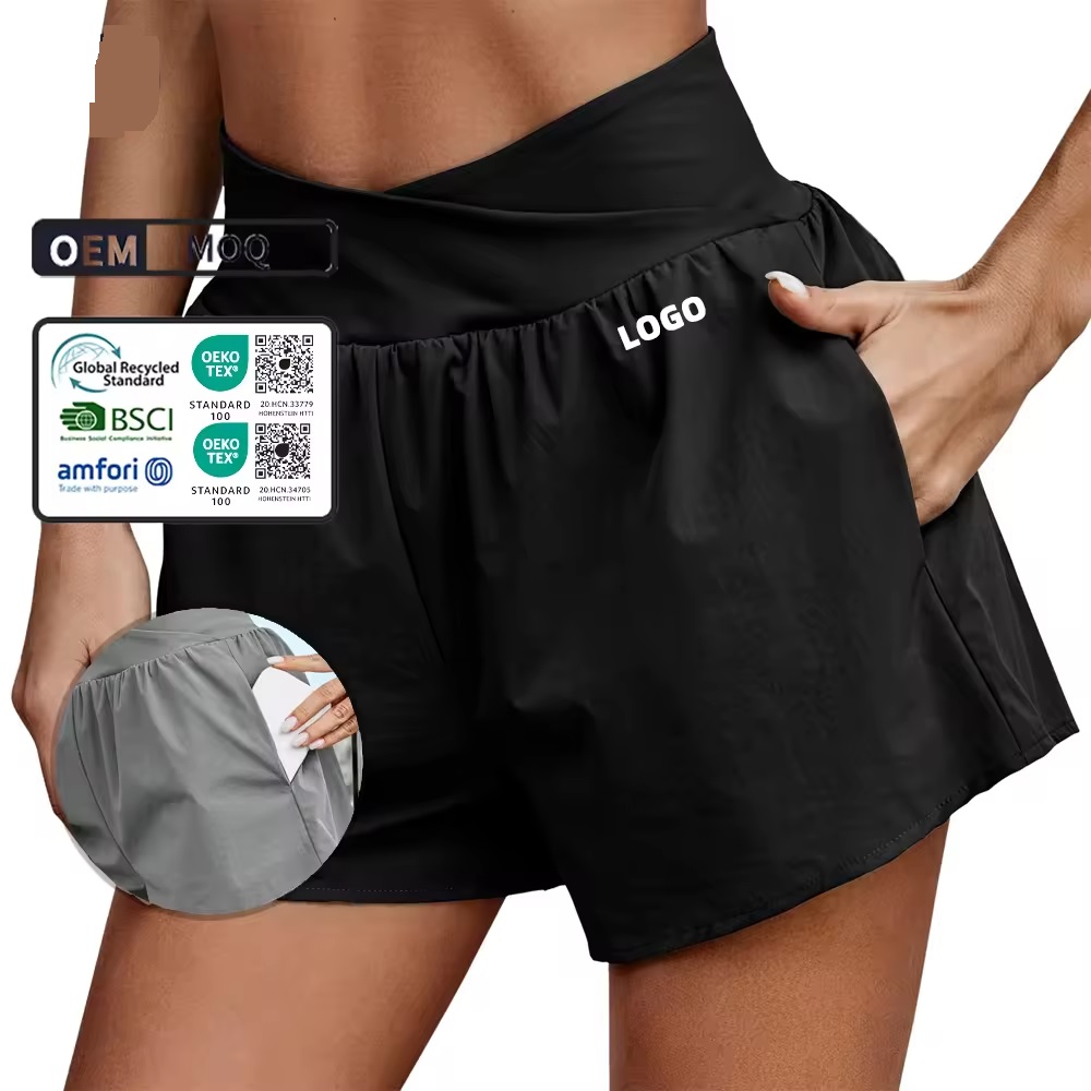 custom private label wholesale butt lifting scrunch butt biker shorts women gym cross v waist shorts