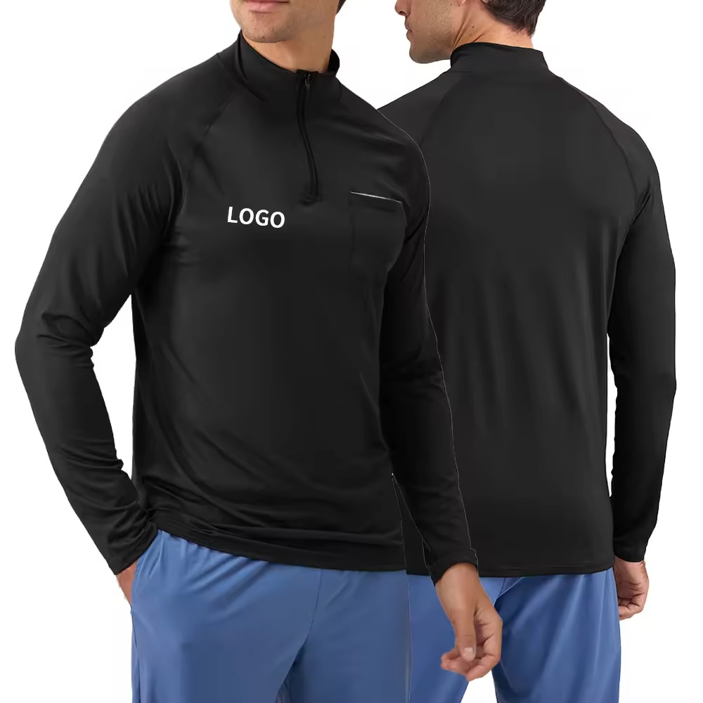 1/4 zip compression mens long sleeve shirt quick dry polyester elastane golf pullover for men custom quarter zip t shirt